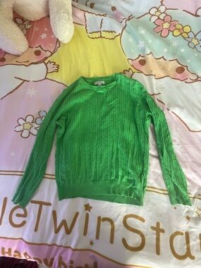 Kim Rogers Green Ribbed Cable Knit Sweater
